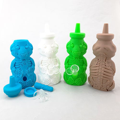 Silicone Honey Bear Skeleton Water Pipe with Glass Bowl